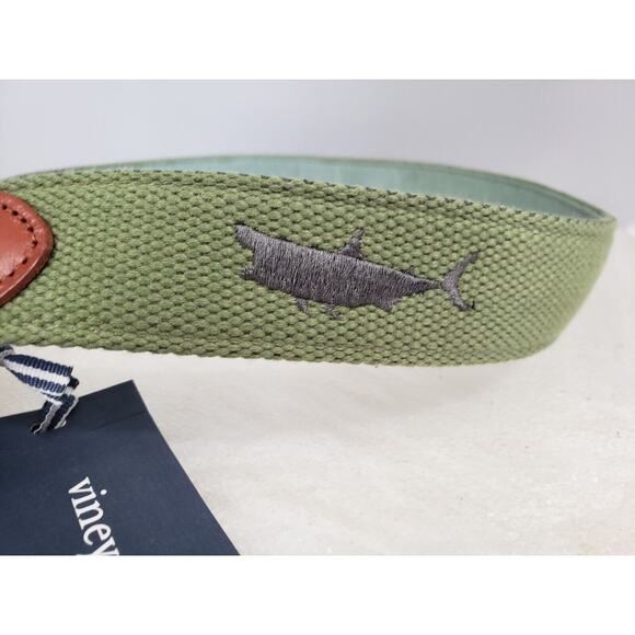 NEW SIZE 30 Vineyard Vines Canvas Green Olive Shark Belt Nautical Beach Fisherma - Picture 2 of 5